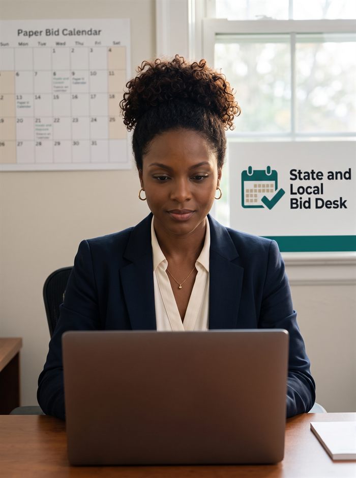 Nicole Thompson working at her desk